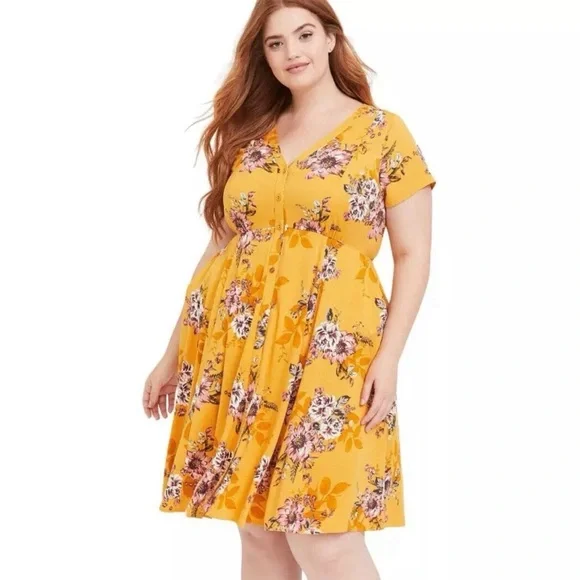 Torrid women’s Dress Mustard Floral High Low Dress Zise 1 - Picture 1 of 6